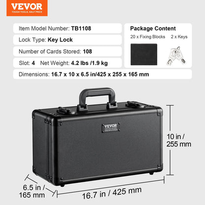 Graded Card Storage Case, 4 Slots, Holds 108 PSA Cards, with Lock and Foam Dividers
