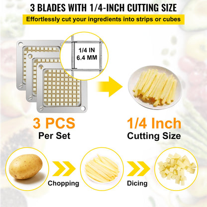 VEVOR French Fry Cutter Chopper Replacement Blade & Push Block 1/4-inch 3 Pieces