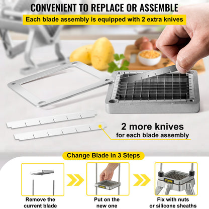 VEVOR French Fry Cutter Chopper Replacement Blade & Push Block 1/4-inch 3 Pieces