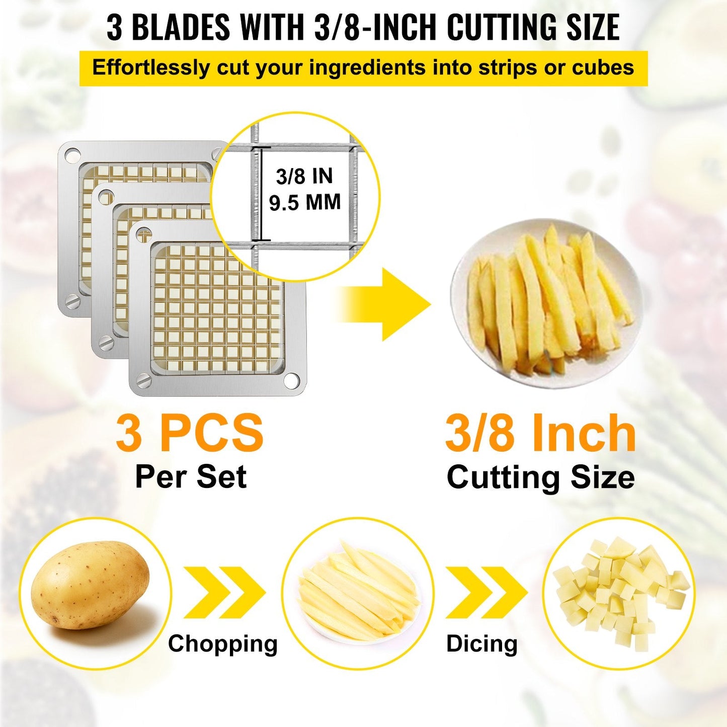 French Fry Cutter Replacement Set, 9.5 mm Blades & Push Block, 3 Pieces