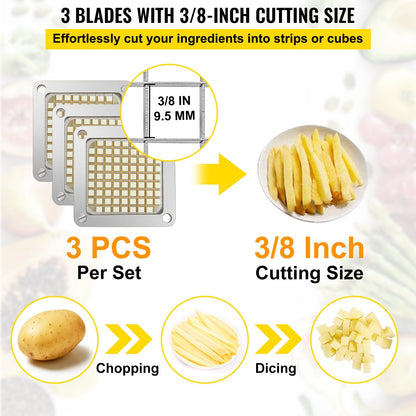 French Fry Cutter Replacement Set, 9.5 mm Blades & Push Block, 3 Pieces