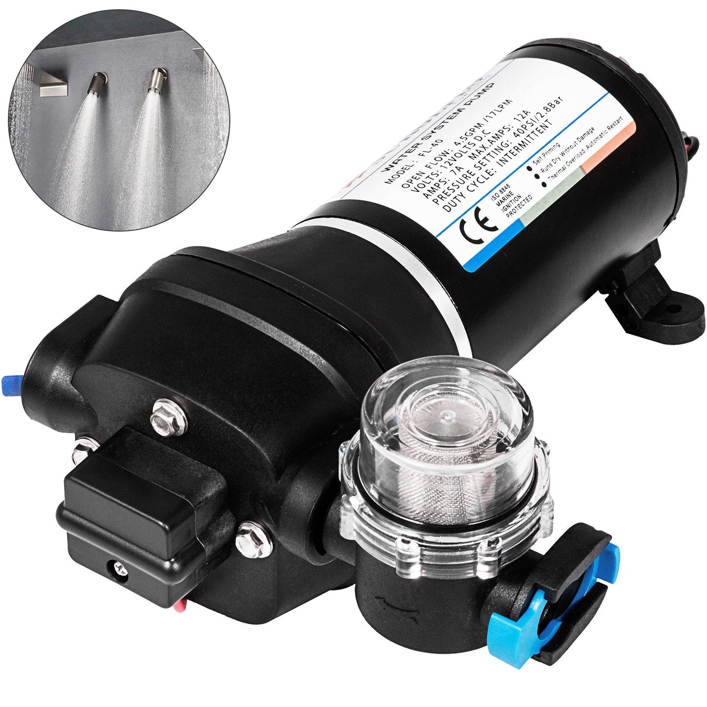 12V High Pressure Diaphragm Pump, 17L/Min Misting Sprayer for RV/Boat/Garden