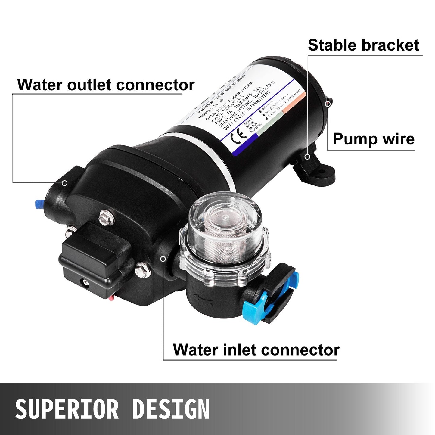 12V High Pressure Diaphragm Pump, 17L/Min Misting Sprayer for RV/Boat/Garden