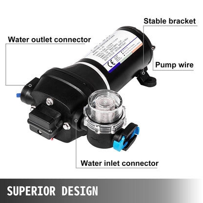 12V High Pressure Diaphragm Pump, 17L/Min Misting Sprayer for RV/Boat/Garden