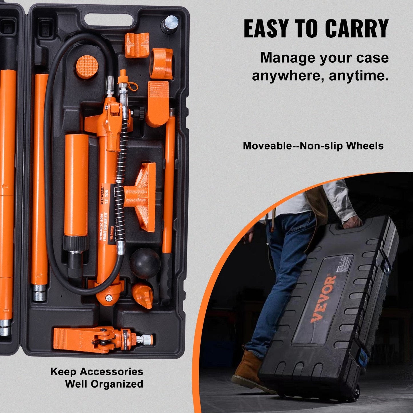 12 Ton Hydraulic Jack & Air Pump Kit with 5.3m Stroke and 1.4m Oil Tube