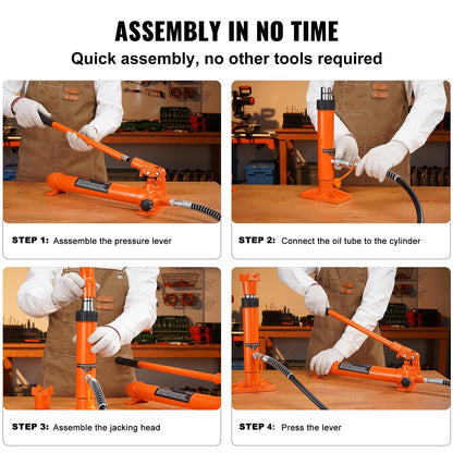 12 Ton Hydraulic Jack & Air Pump Kit with 5.3m Stroke and 1.4m Oil Tube
