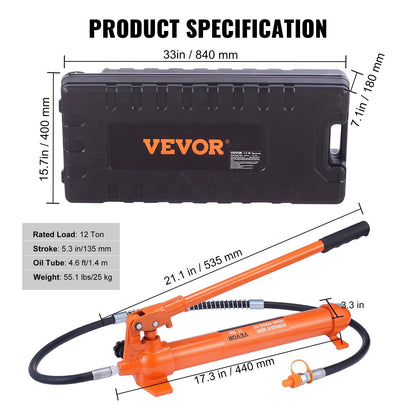 12 Ton Hydraulic Jack & Air Pump Kit with 5.3m Stroke and 1.4m Oil Tube