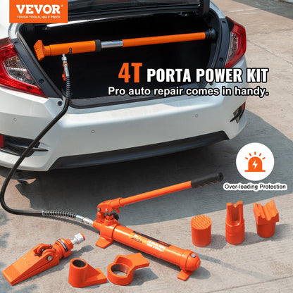 VEVOR 4 Ton Porta Power Kit, Portable Hydraulic Jack with 3.9 ft/1.2 m Oil Hose,