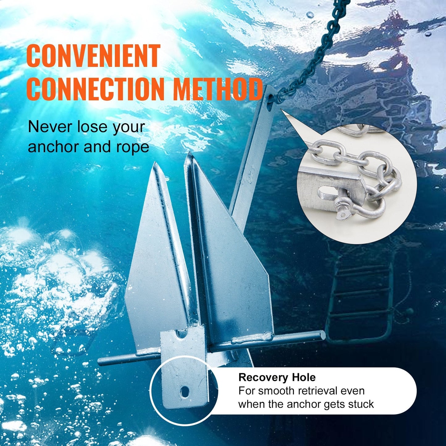 Galvanized Steel Fluke Anchor Kit with Chain, Rope & Shackles (6 kg)