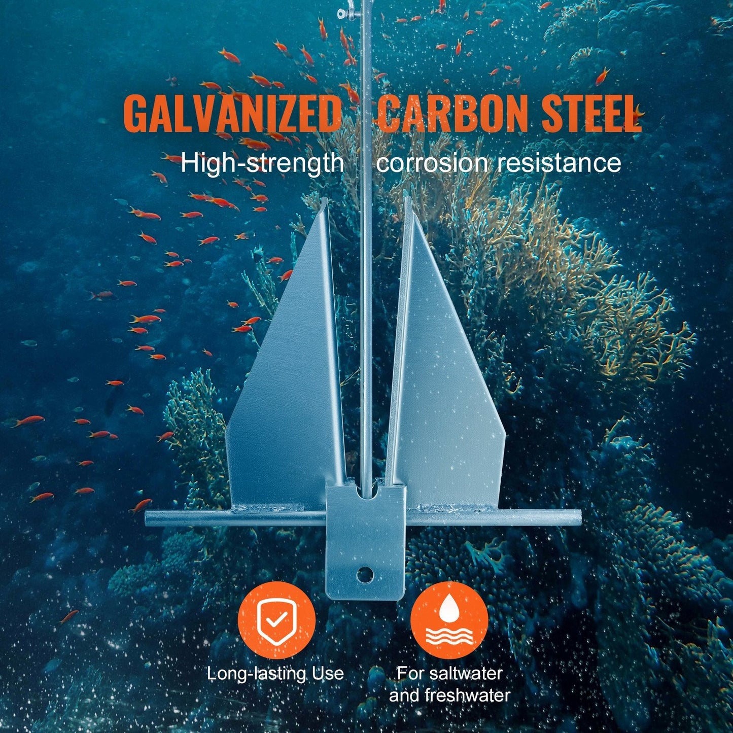 Galvanized Steel Fluke Anchor Kit with Chain, Rope & Shackles (6 kg)