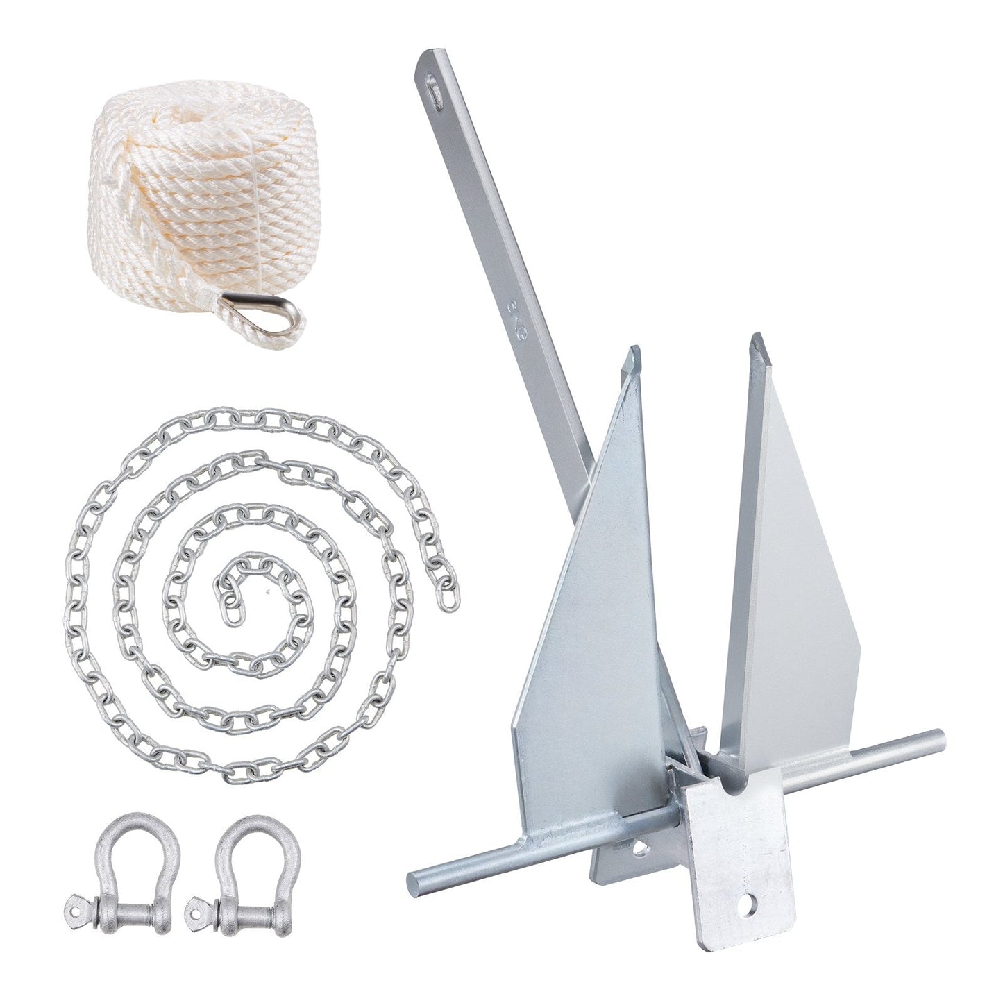 Galvanized Steel Fluke Anchor Kit with Chain, Rope & Shackles (6 kg)
