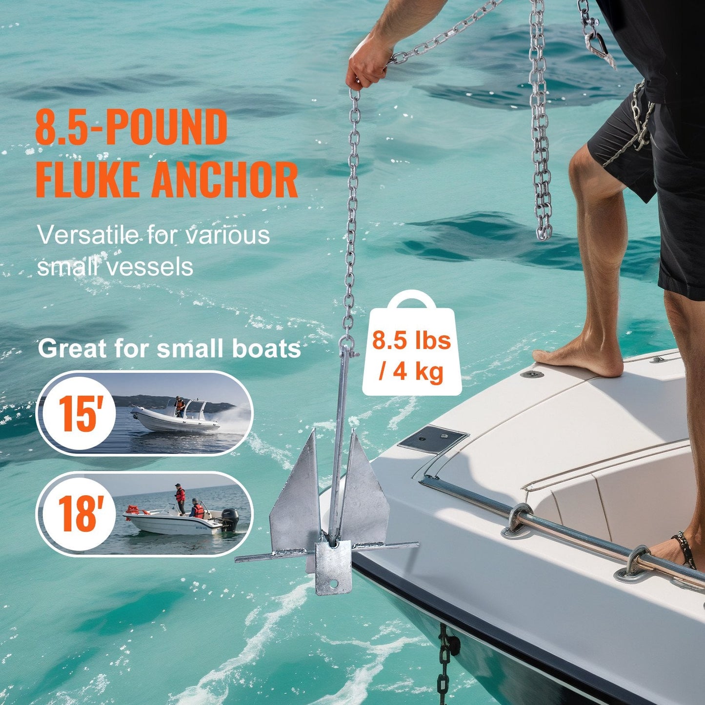 Galvanized Steel Fluke Anchor Kit with 4 kg Anchor and 22.86 m Nylon Rope