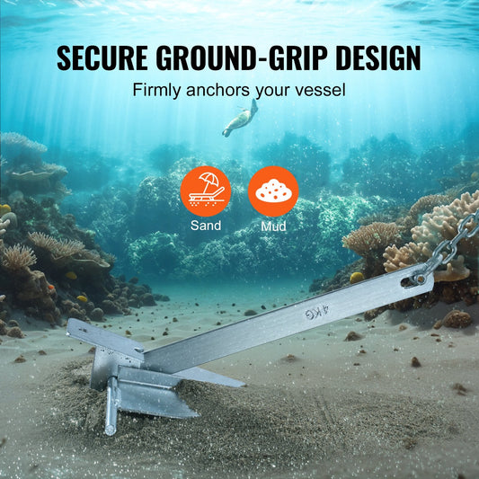 Galvanized Steel Fluke Anchor Kit with 4 kg Anchor and 22.86 m Nylon Rope