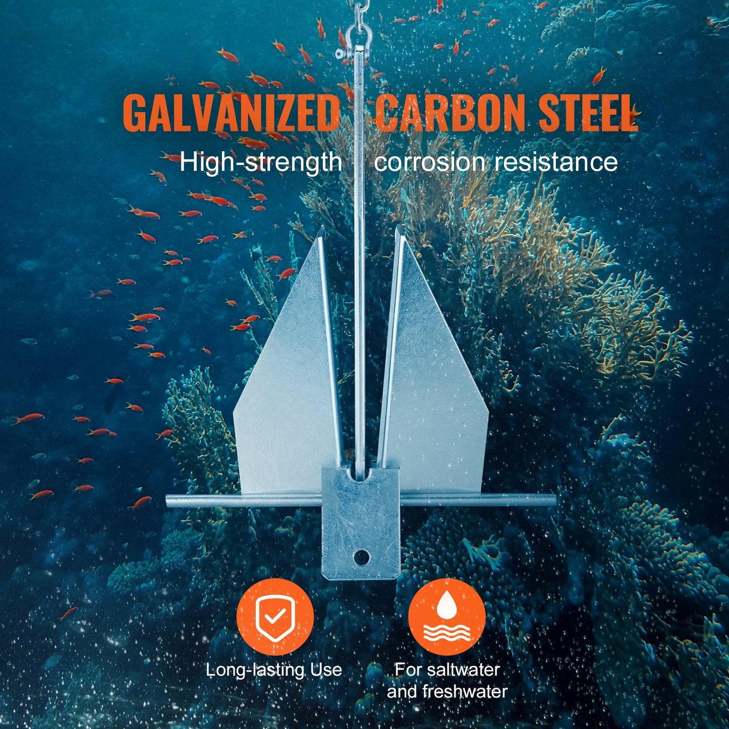 Galvanized Steel Fluke Anchor Kit with 4 kg Anchor and 22.86 m Nylon Rope