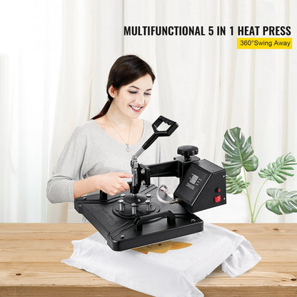Digital Clamshell Heat Press Machine, 29x38cm, 360° Rotation, 1050W Power