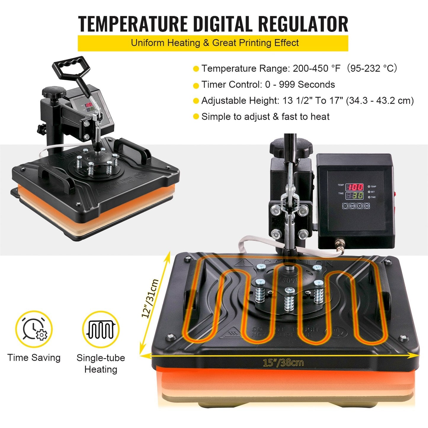 Digital Clamshell Heat Press Machine, 29x38cm, 360° Rotation, 1050W Power