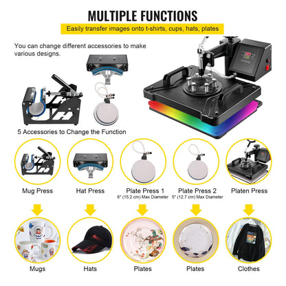 Digital Clamshell Heat Press Machine, 29x38cm, 360° Rotation, 1050W Power