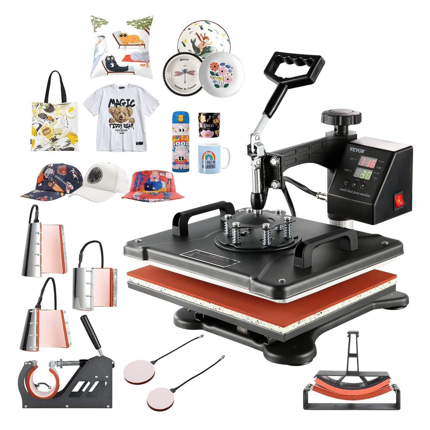 VEVOR 1400W Heat Press Machine 8 In 1 Sublimation Steel Frame Heat Presses with