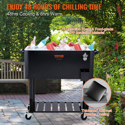 Large 80QT Portable Rolling Cooler Cart with Wheels & Opener, Black (18 kg)