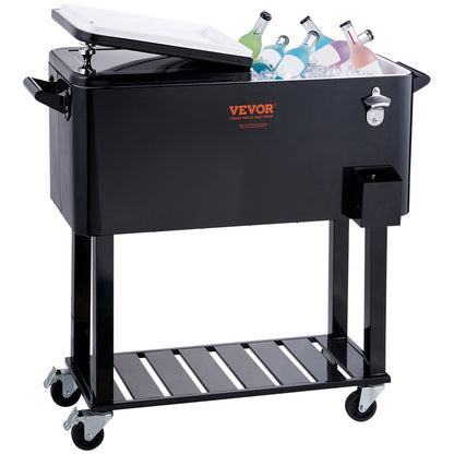 Large 80QT Portable Rolling Cooler Cart with Wheels & Opener, Black (18 kg)