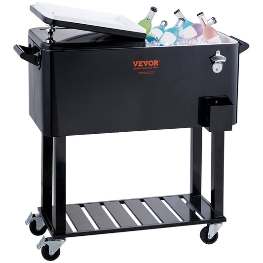 VEVOR Rolling Ice Chest Cooler Cart 80 Quart, Portable Bar Drink Cooler, Beverage