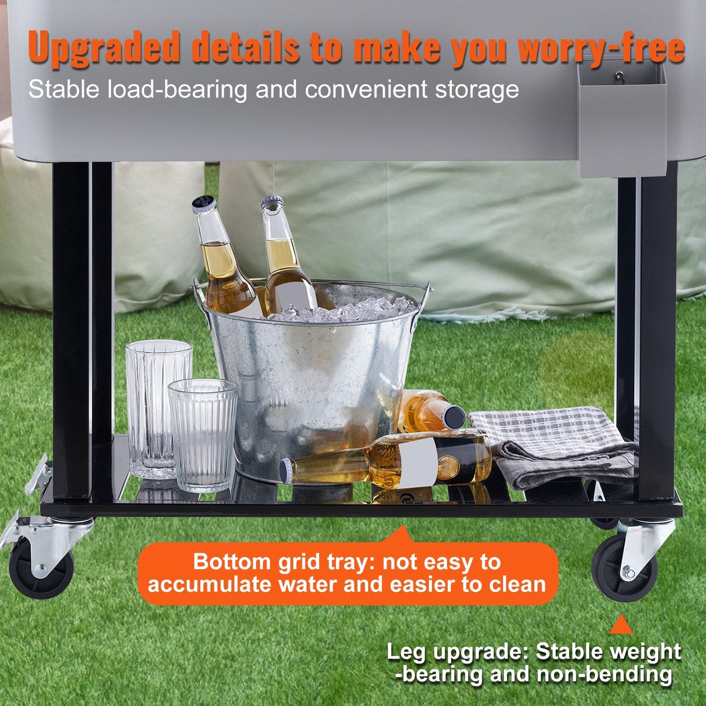 80 Qt Rolling Cooler Cart with Opener, 0.93m x 0.46m, 18kg, Gray