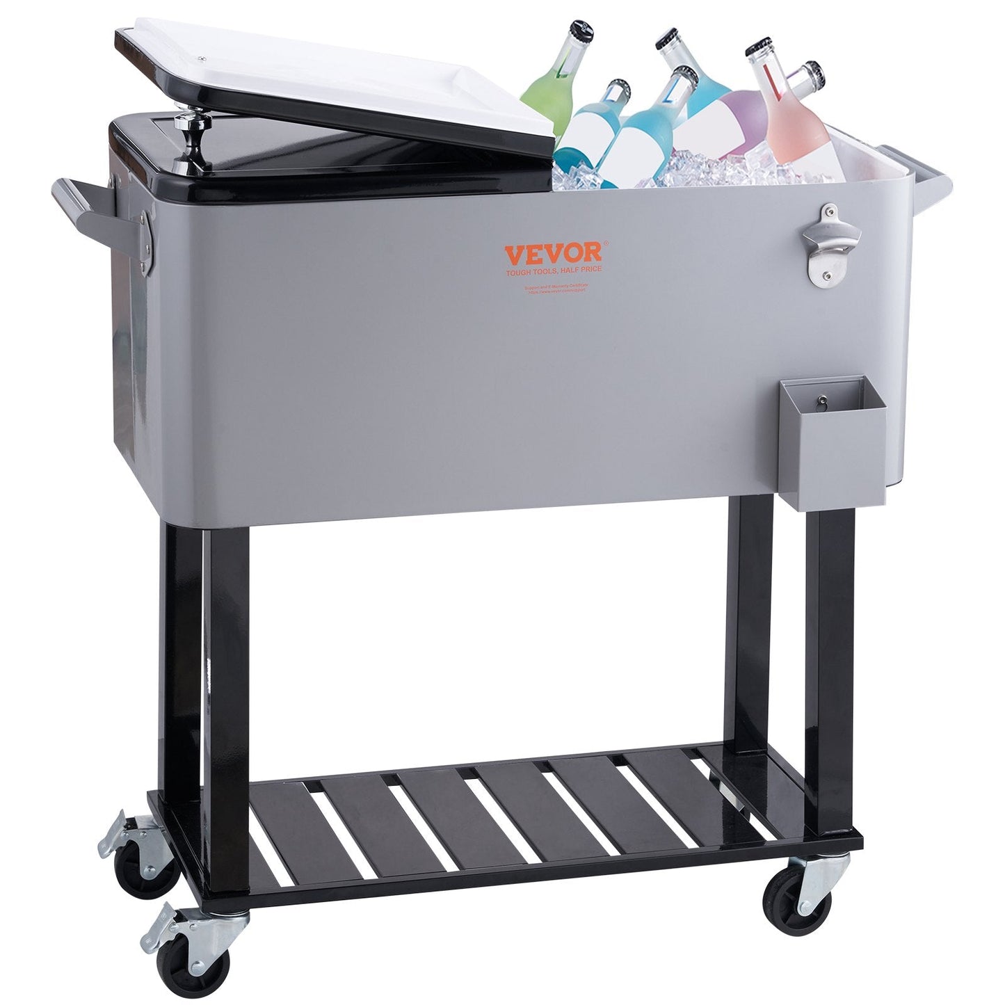 80 Qt Rolling Cooler Cart with Opener, 0.93m x 0.46m, 18kg, Gray