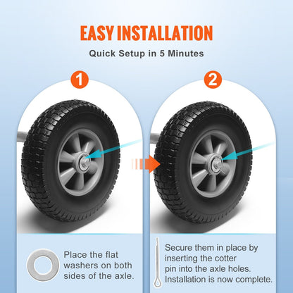 Solid PU Run-Flat Tire Wheels, 0.25m, 2-Pack, 81.6 kg Dynamic Load Capacity