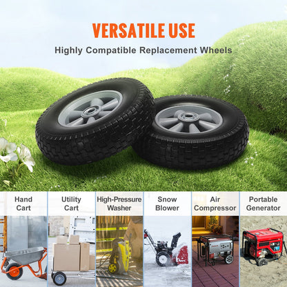 Solid PU Run-Flat Tire Wheels, 0.25m, 2-Pack, 81.6 kg Dynamic Load Capacity