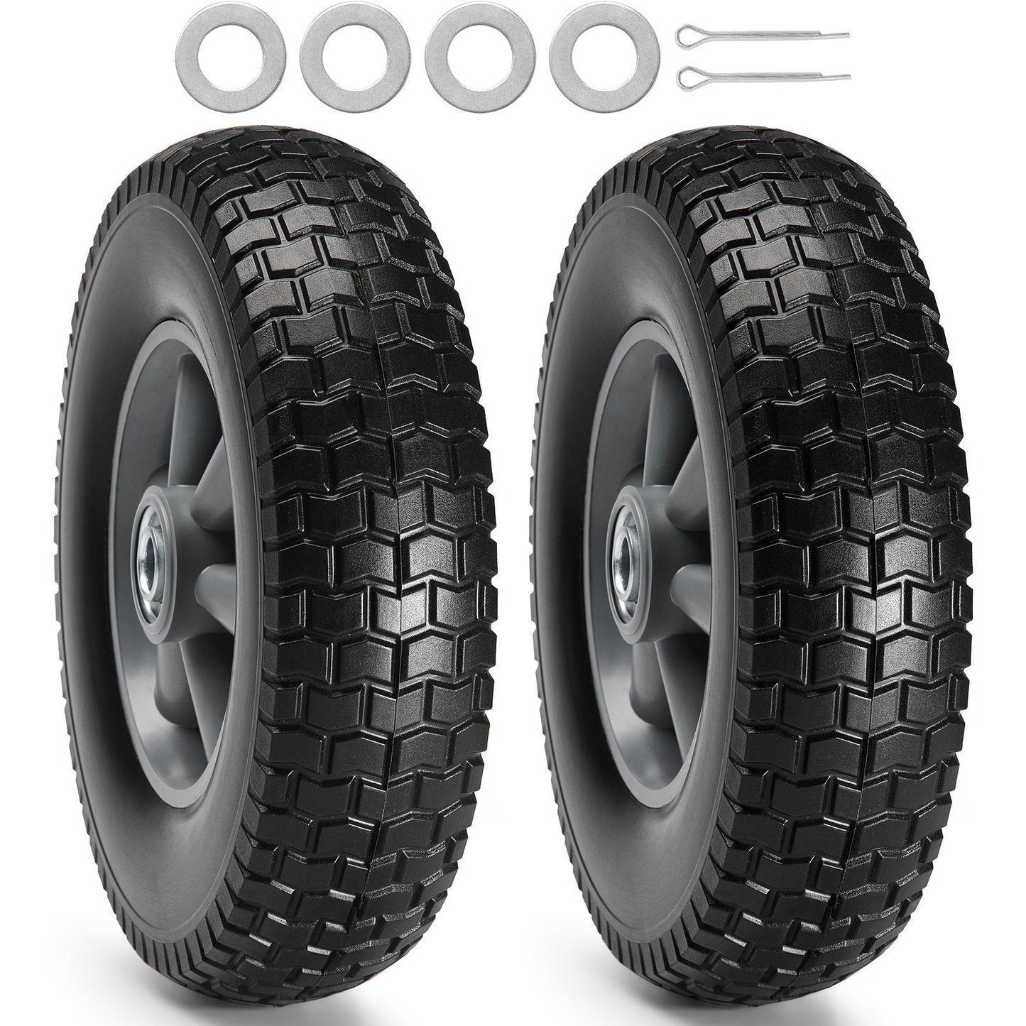 Solid PU Run-Flat Tire Wheels, 0.25m, 2-Pack, 81.6 kg Dynamic Load Capacity