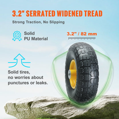 Solid PU Run-Flat Tires, 254 mm, 2-Pack, 181 kg Load, for Carts & Trailers