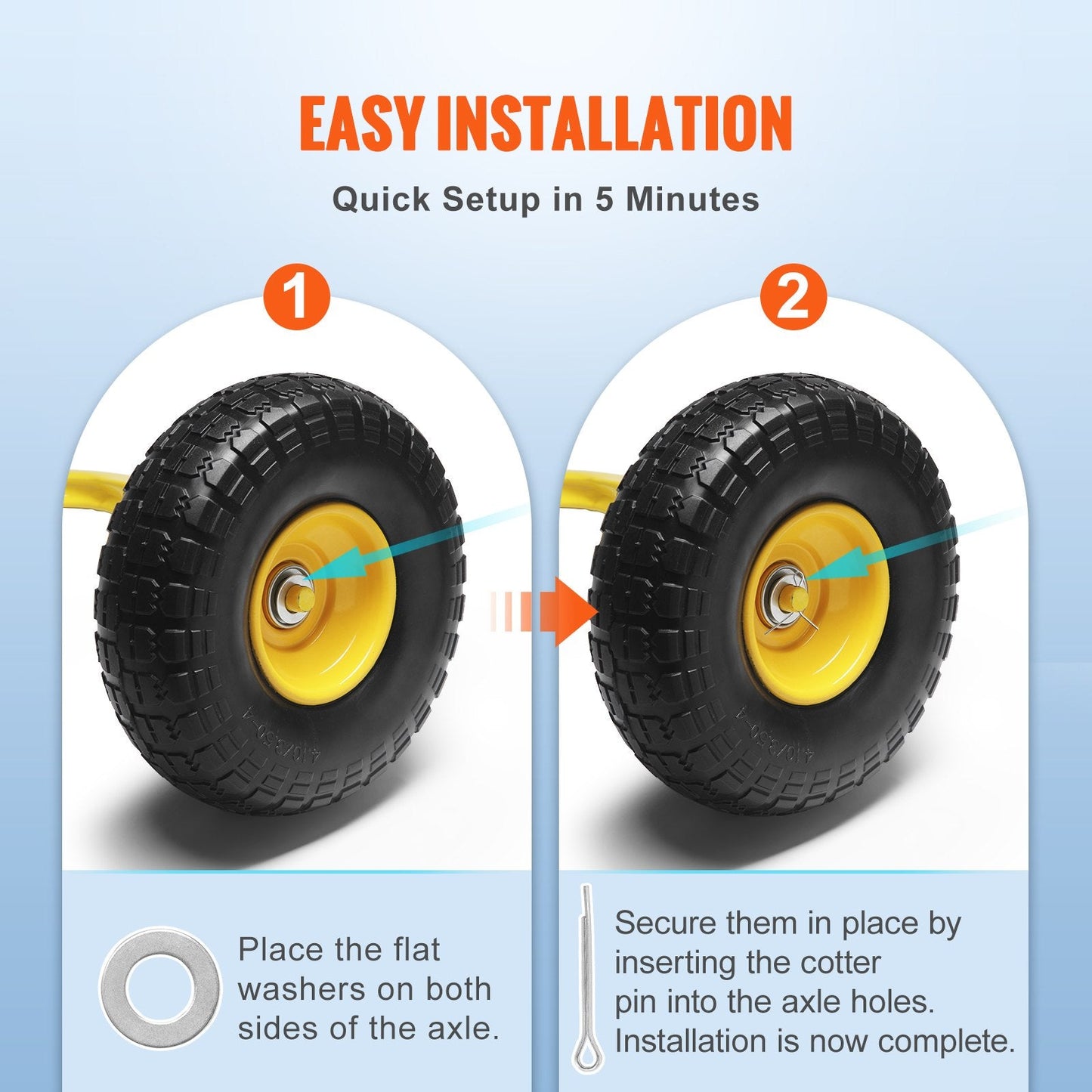 Solid PU Run-Flat Tires, 254 mm, 2-Pack, 181 kg Load, for Carts & Trailers