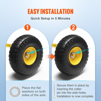 Solid PU Run-Flat Tires, 254 mm, 2-Pack, 181 kg Load, for Carts & Trailers