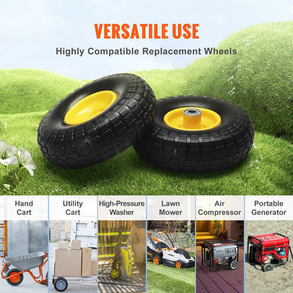 Solid PU Run-Flat Tires, 254 mm, 2-Pack, 181 kg Load, for Carts & Trailers