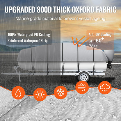 Waterproof 800D Pontoon Boat Cover for 5.8-6.1m Boats with Storage Bag