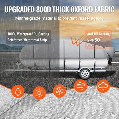 Durable 800D Waterproof Pontoon Boat Cover for 7-7.3 Meter Boats with Bag