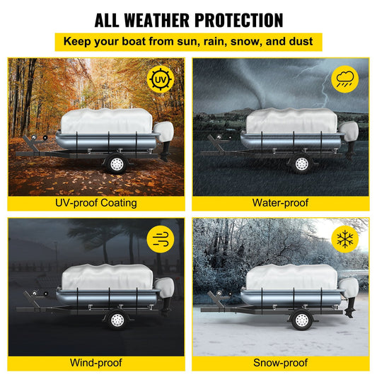 Heavy Duty Marine Pontoon Boat Cover, Fits 5.18-6.1m Boats, 600D Oxford Fabric
