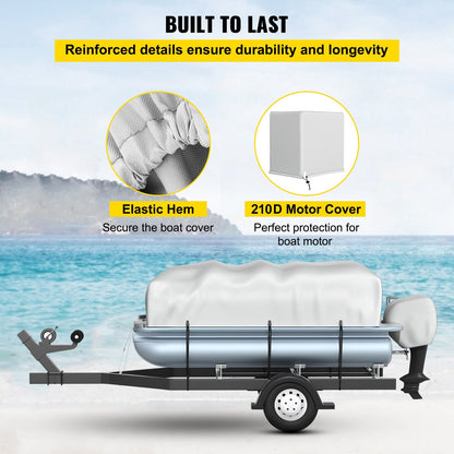 Heavy Duty Marine Pontoon Boat Cover, Fits 5.18-6.1m Boats, 600D Oxford Fabric