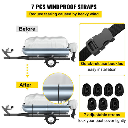 Heavy Duty Marine Pontoon Boat Cover, Fits 5.18-6.1m Boats, 600D Oxford Fabric
