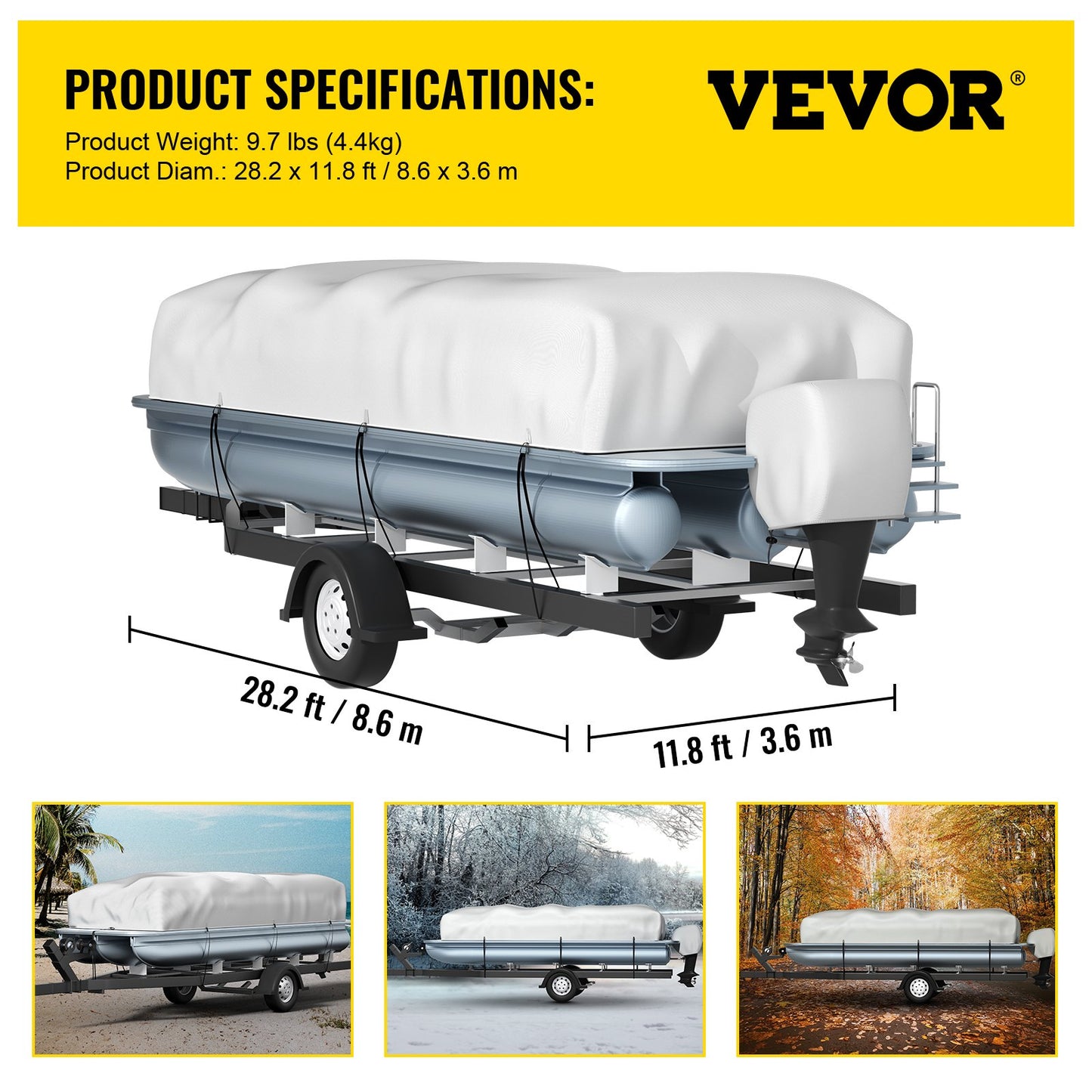 VEVOR Pontoon Boat Cover, Fit for 25\'-28\' Boat, Heavy Duty 600D Marine Grade Oxford