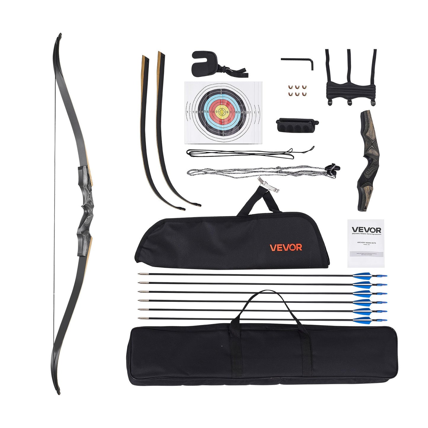 Recurve Bow and Arrows Kit, 60 inch Wooden Takedown Bows, Right Handed Ergonomic Archery Recurve Bow Package, Longbow for Outdoor Target Training Practice Hunting, Beginners to Advanced, 35 lbs