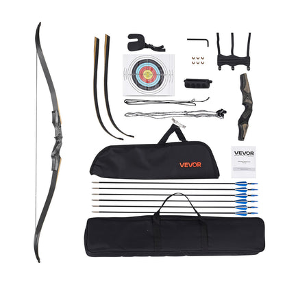 Recurve Bow and Arrows Kit, 60 inch Wooden Takedown Bows, Right Handed Ergonomic Archery Recurve Bow Package, Longbow for Outdoor Target Training Practice Hunting, Beginners to Advanced, 35 lbs