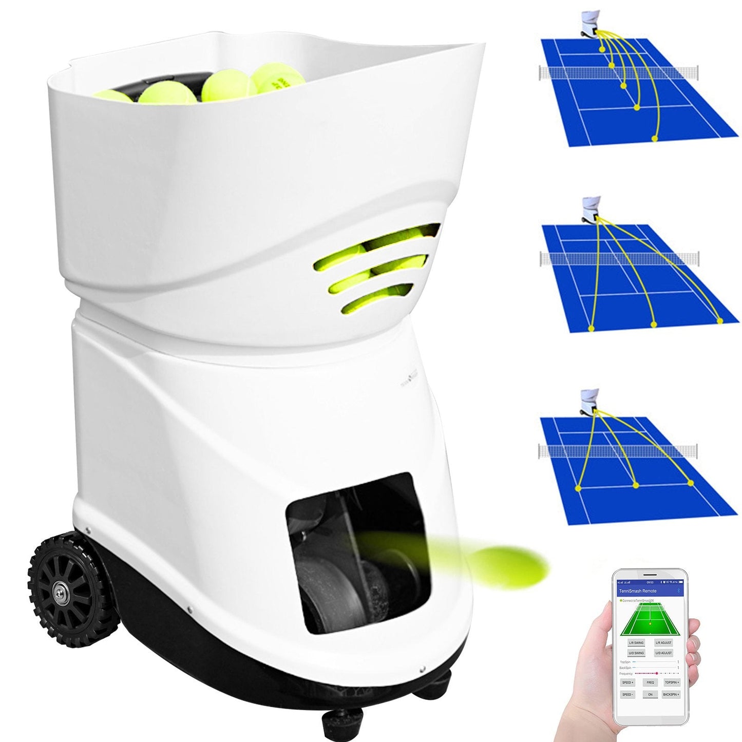 Portable Tennis Ball Machine with App Control, 150 Balls, 20-140 km/h Speed
