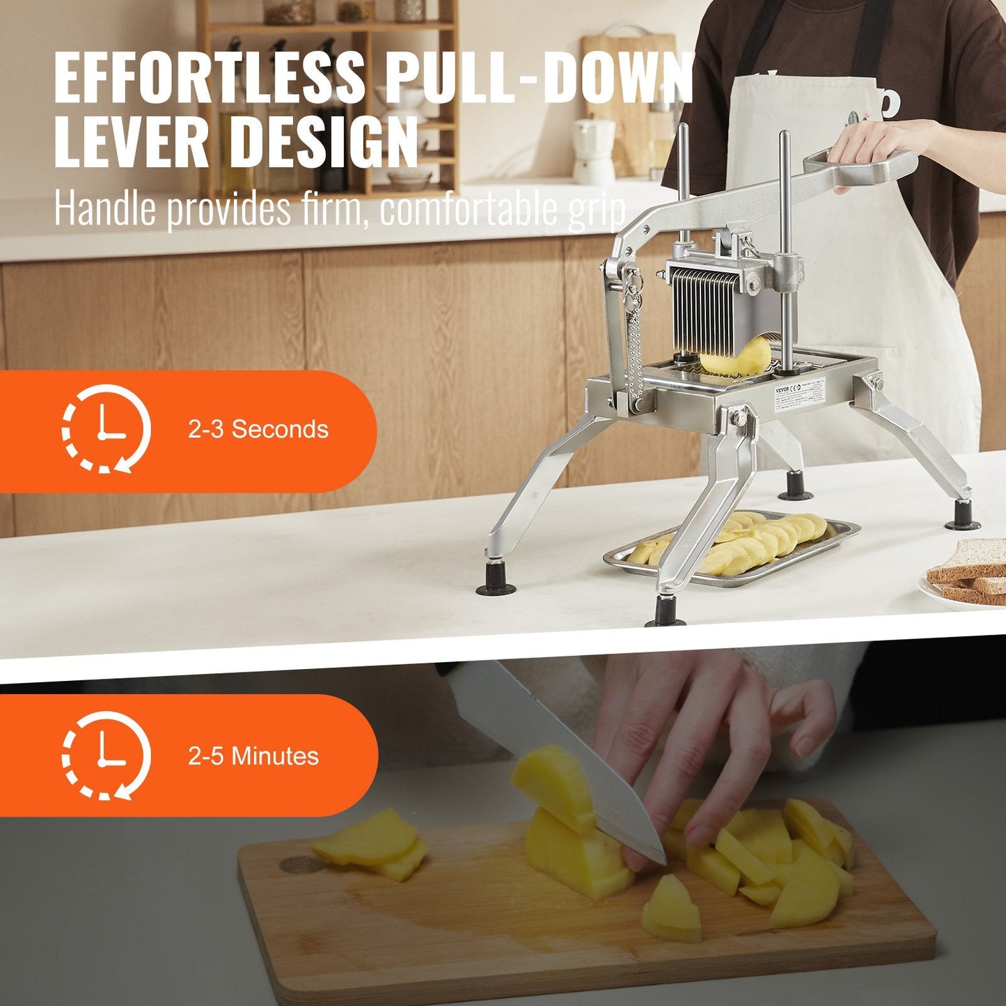 Commercial Stainless Steel Vegetable Slicer, 0.64 & 1.27 cm Blades, Manual Cutter