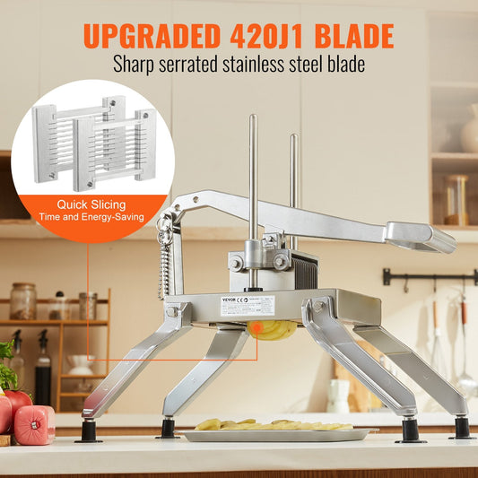 Commercial Stainless Steel Vegetable Slicer, 0.64 & 1.27 cm Blades, Manual Cutter