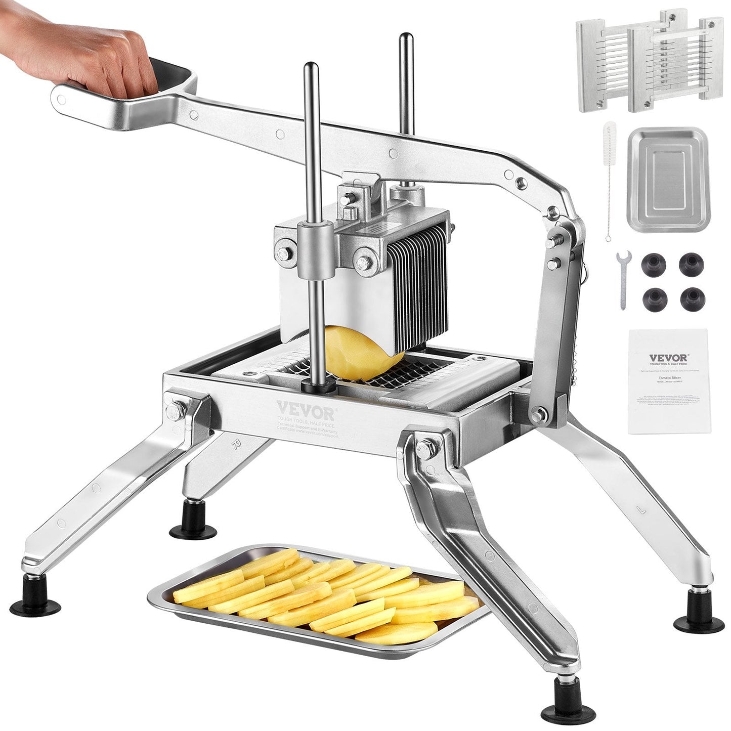 Commercial Stainless Steel Vegetable Slicer, 0.64 & 1.27 cm Blades, Manual Cutter
