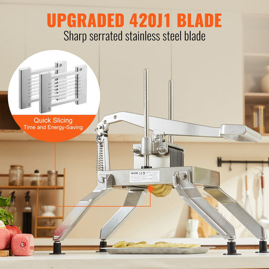 Commercial Stainless Steel Vegetable Slicer, 1cm & 0.5cm Blades, 7kg Manual Cutter