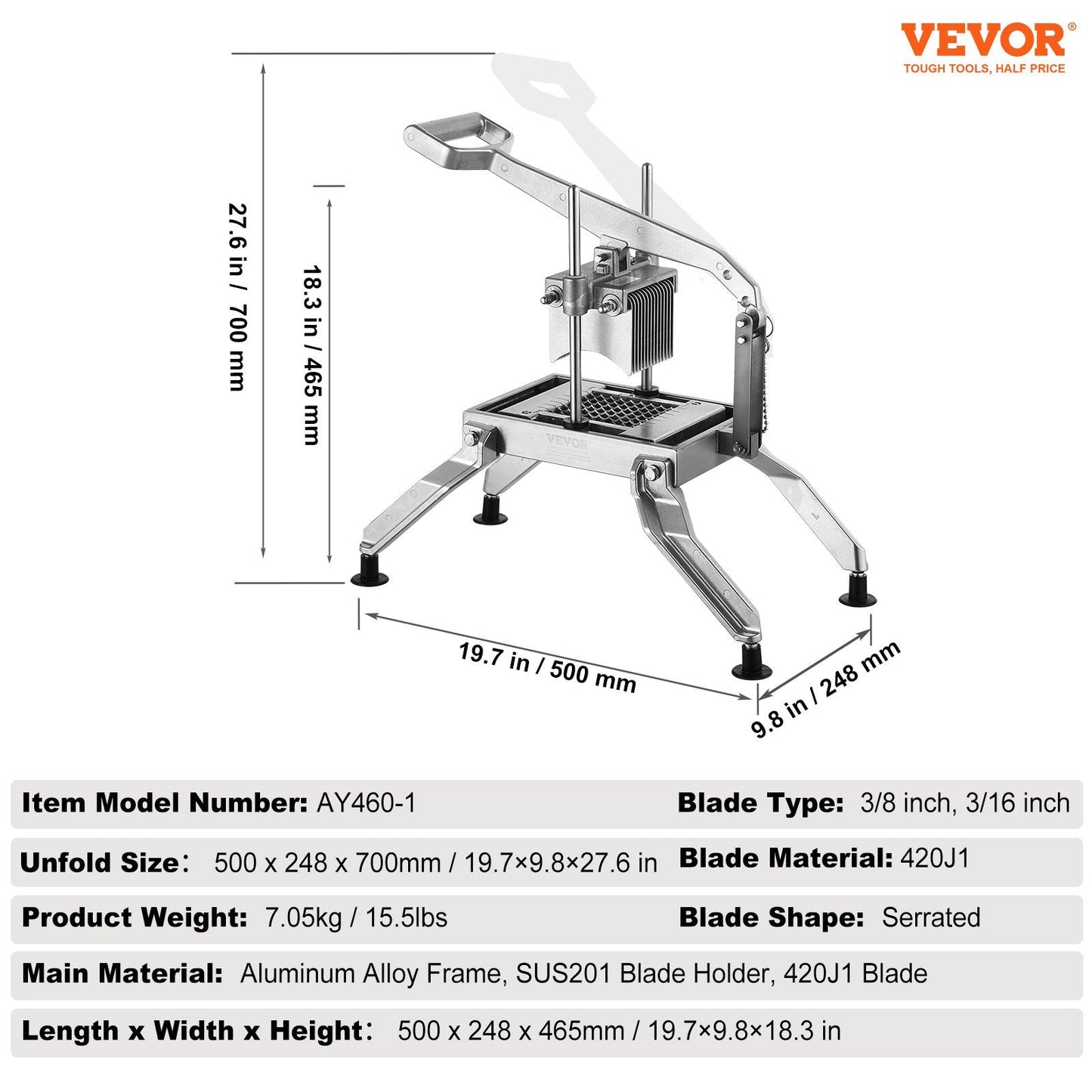 Commercial Stainless Steel Vegetable Slicer, 1cm & 0.5cm Blades, 7kg Manual Cutter