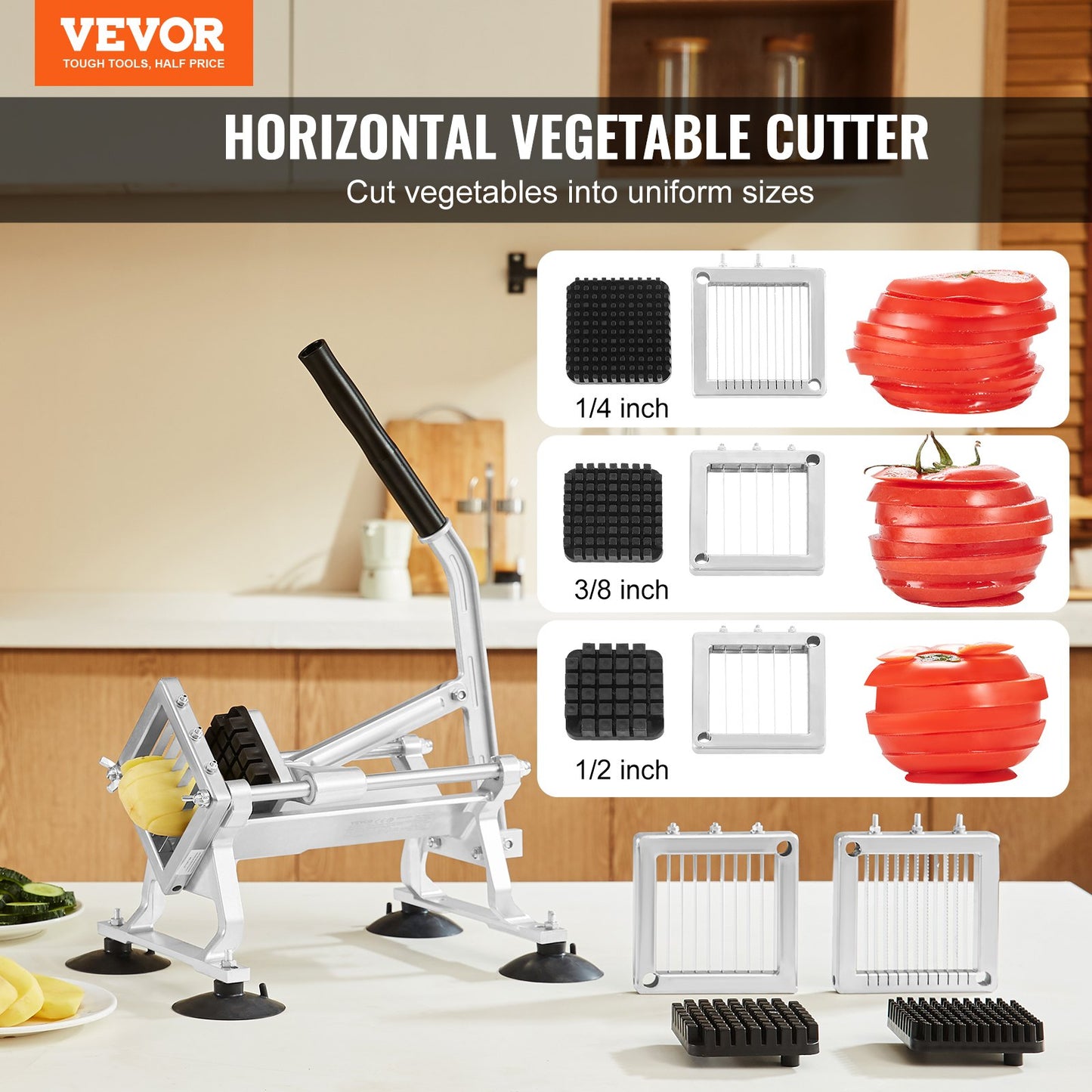 VEVOR Commercial Vegetable Slicer, 1/4"+3/8"+1/2" Fruit Slicer, Stainless Steel