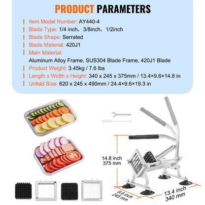 Commercial Stainless Steel Vegetable & Fruit Slicer, 0.6+1+1.3 cm Blades